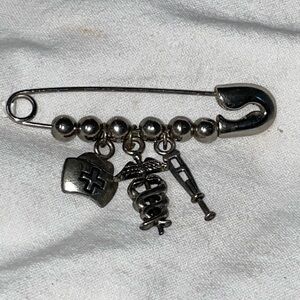 Vintage Sterling safety pin ball bead medical charms brooch